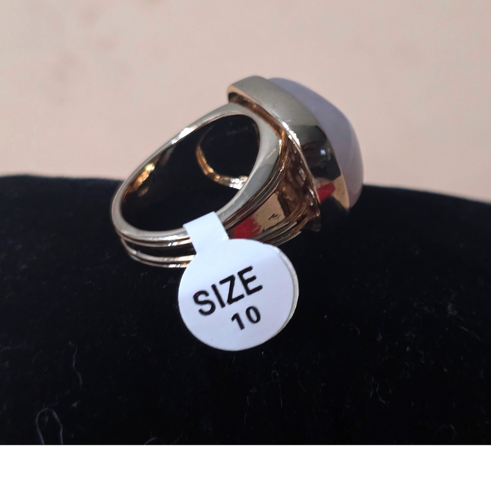 Rose Quartz Cushion Cabochon Goldtone‎ Split Shank Cocktail Ring Size 10 Pink - Picture 6 of 6
